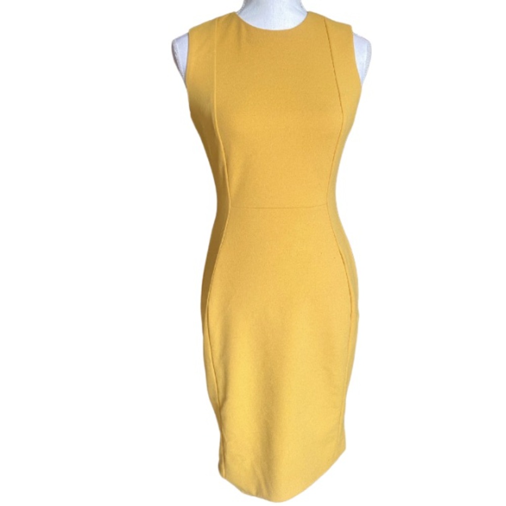 CALVIN KLEIN Women’s Elegant Mustard Sleeveless Knee Length Dress Size 2